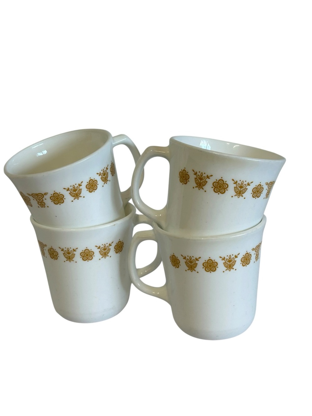 Vintage Corelle Corning Butterfly Gold Coffee Mugs D-Handle Set of 4